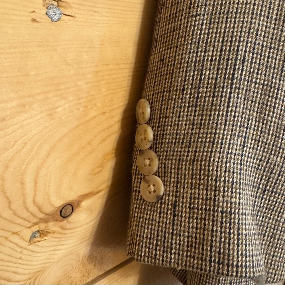 Warren Sewell Men Brown Blue Houndstooth Vintage Blazer 46R USA